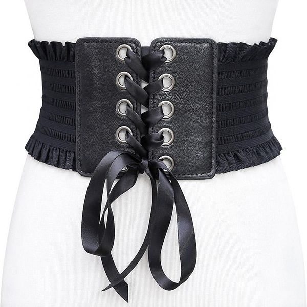 

belts for lady dress accessories novelty vintage women's elastic wide belt stretchy corset female black cincher waistband ad278, Black;brown