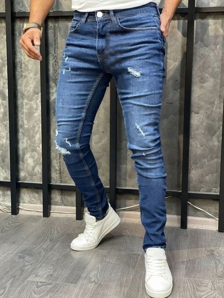 

men ripped skinny jeans x9nr#, Blue