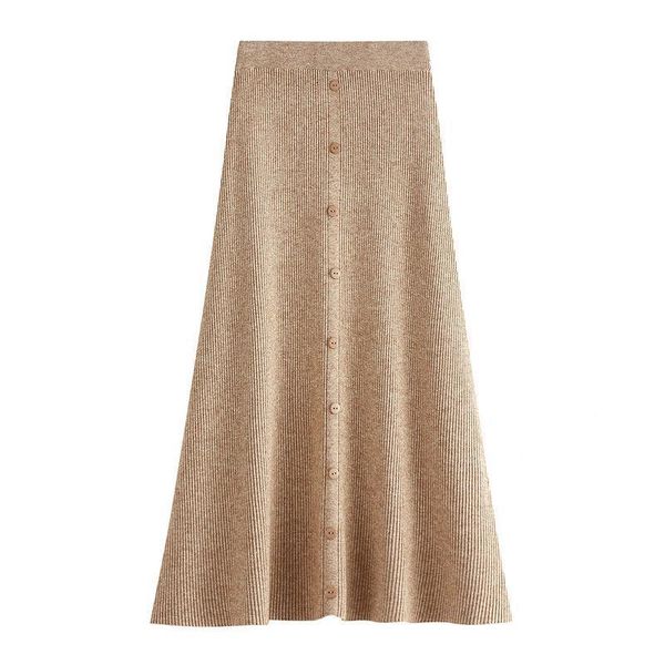 

2020 autumn winter new vintage knitted a-line skirt women elegant fashion solid color high waist all-match long pleated skirt, Black