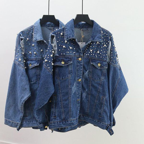 

elegant beading ripped hole cowboy jean jacket women long sleeve bomber jackets casual spring denim jackets hole autumn 1, Black;brown