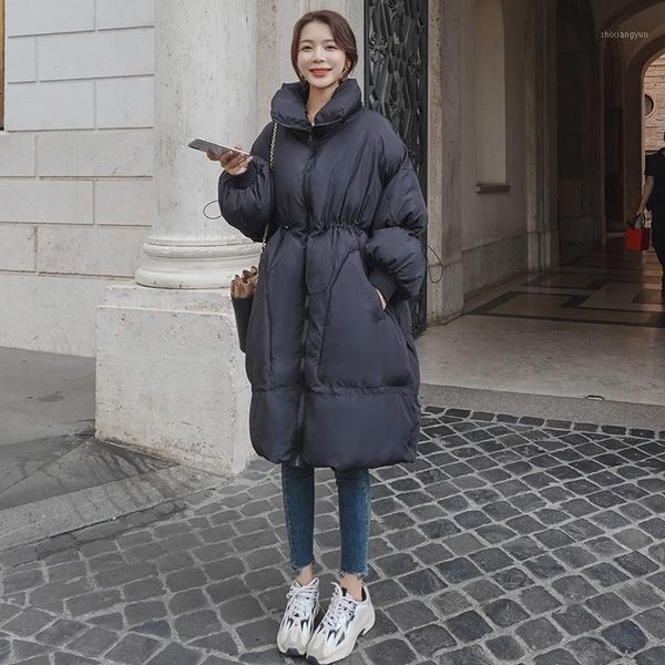 

autumn winter 2021 female oversized coat down mid-length waist trimming new fashion thick warm loose casual women jacket b181, Black