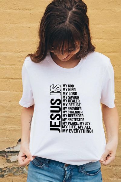 

jesus is my god king everything women vintage harajuku christian t-shirt faith short sleeve streetwear graphic tees female, White