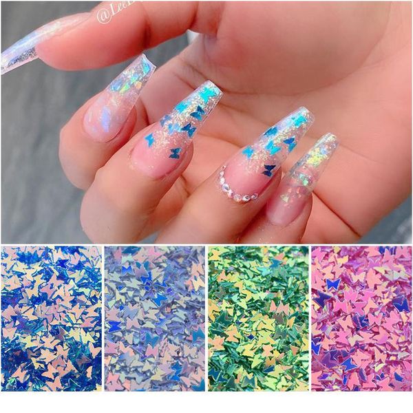 

holographics nail glitter sequins nail art colorful flakes blue pink sparkly butterfly nail sequins decoration diy acc jlldhj, Silver;gold
