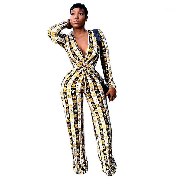 

yooneedi 2020 summer design women jumpsuits print v-neck full sleeve street wear ladies rompers xzm32681, Black;white