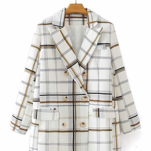 

2021 new dt 27669- autumn europe and the united states women's plaid double-breasted jackets women suits mmfr, Black;brown