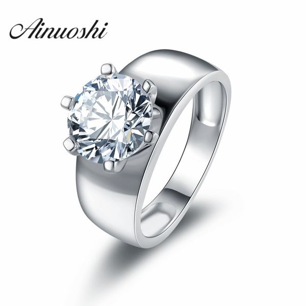 925 Pure Silver Solitaire Rings Classic Simple Prain Plain Lovers Sona Man Woman Couples Wedding Curvagement Jewelry Y200106