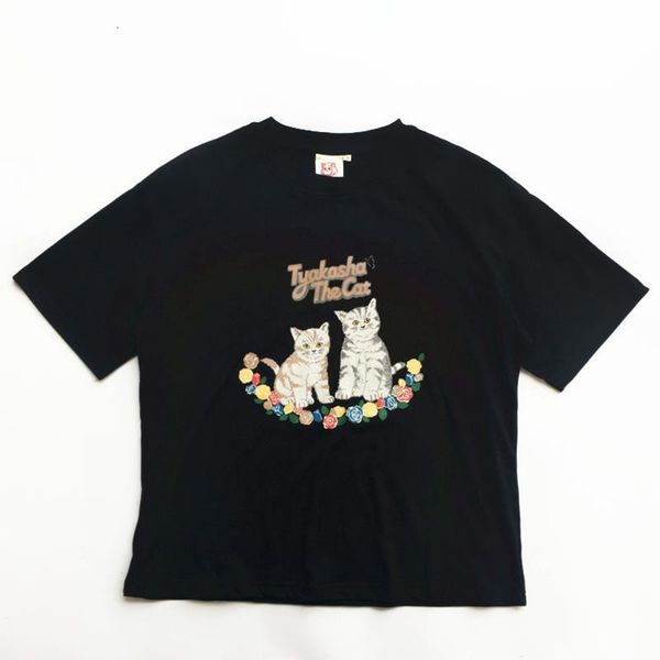 

2019 new summer women's black t-shirt cute kitten print girl t-shirt harajuku fashion loose women's shirt short sleeve, White