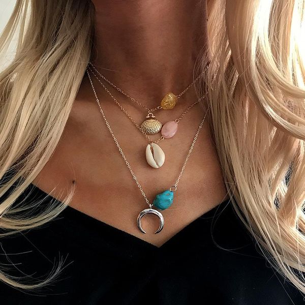 

pendant necklaces layered choker necklace long chain adjustable boho tur-quoise for women, Silver