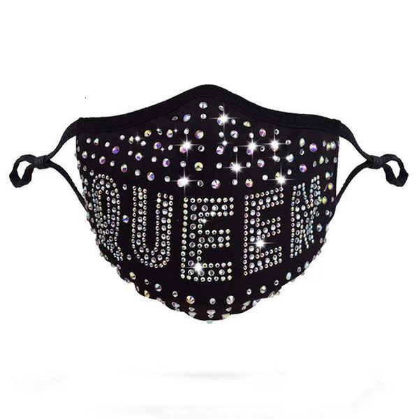 

factory6a35dustproof bling diamond protective letter cotton mouth masks washable reusable women colorful rhinestones face mask