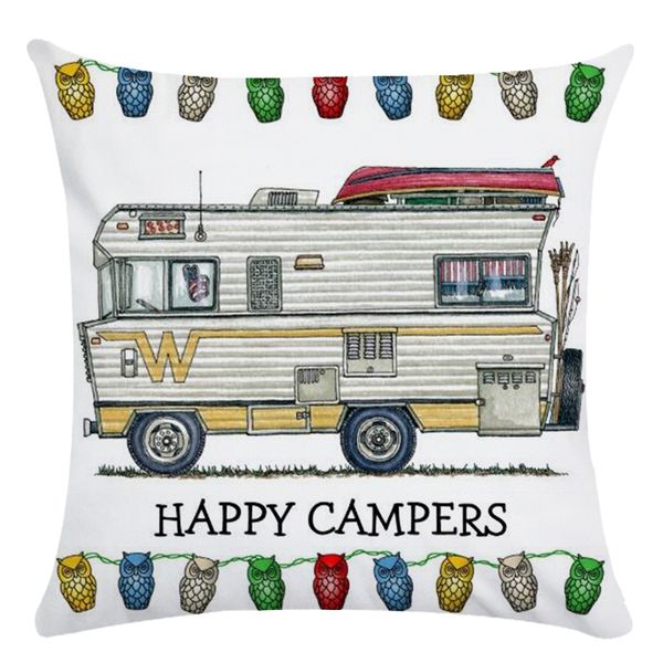 

happy campers cushion cover printing short plush decorative pillow case chair seat square pillow cover home