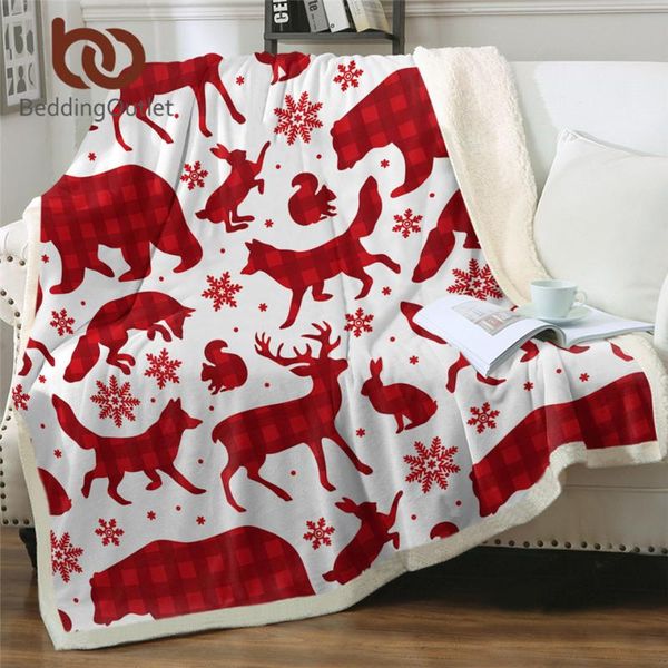 

blankets beddingoutlet christmas throw blanket red checkered furry snowflake bed forest animal elk wolf bear bedding koce