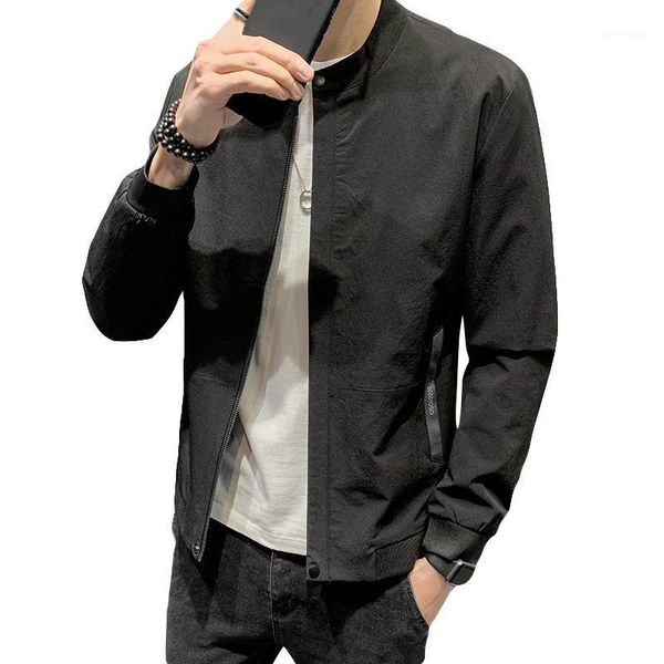 

2020 spring new men's jacket trend casual jacket stitching thin section baseball uniform youth men's shirt1, Black;brown