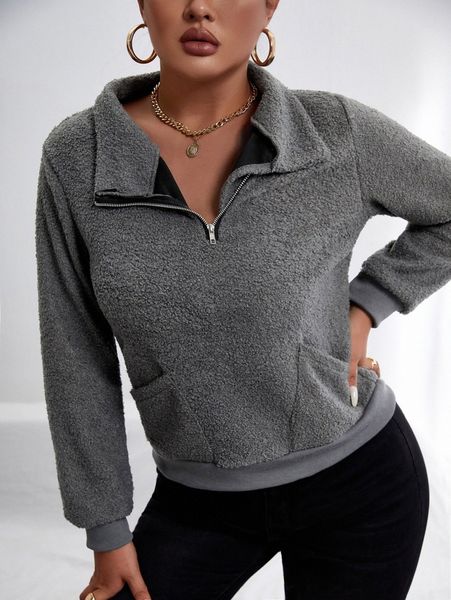 

sxy double pocket half zip teddy sweatshirt c2x9#, White;black