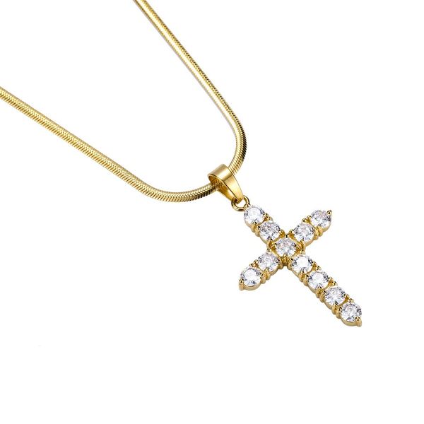 

mens gold silver cross pendant necklace jewelry fashion charm zircon design hip hop jewelry stainless steel link chain necklace for men gift