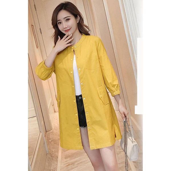 

women's trench coats jacket 2021 spring autumn long seven-point sleeve casual windbreaker coat loose thin solid color jackets, Tan;black