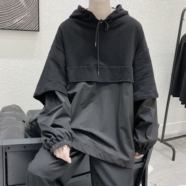

male spring 2021 and winter new thin seam hoodie sweatshirt fashion young men's clothes 658d, Black