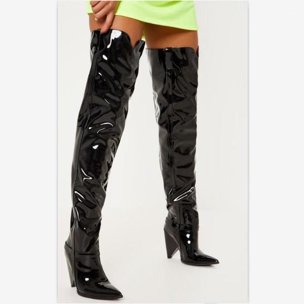 

boots pointed leather western thigh high over-the-knee black long tube women shoes solid color casual botas feminina size 35-431
