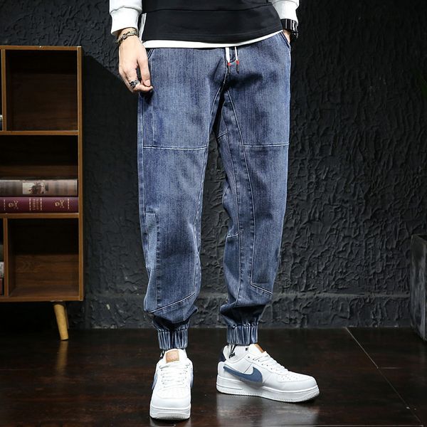 

loose harem plus leggings pants 2021 autumn and winter new men's jeans, Blue