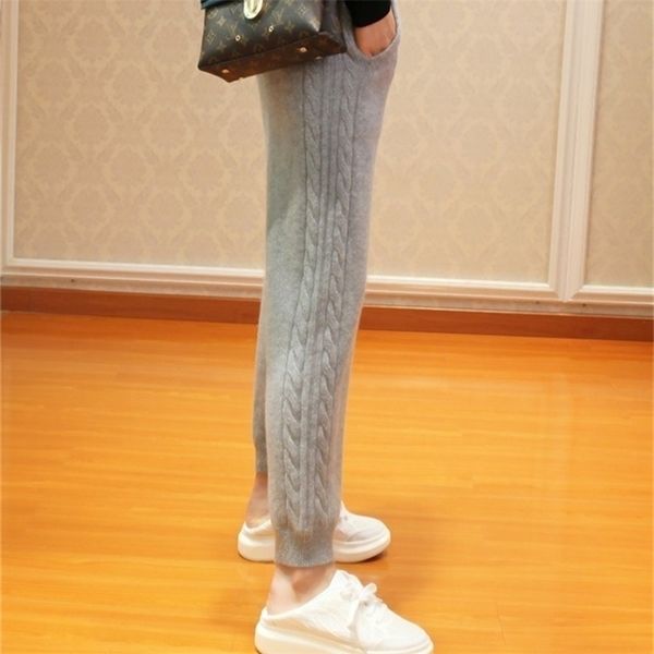 

women's autumn and winter trendy warm leggings female elastic cashmere casual pants women grey fashion ribbed pants 201228, Black;white