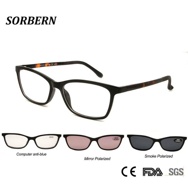 

sorbern ultem clip on sunglasses men magnetic optical frames anti blue lens polarized sunglasses night vision driving goggles, White;black