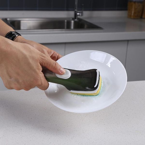 

1pc kitchen cleaning brush scrubber dish bowl washing sponge matic liquid dispenser kitchen pot cleaner tool window cleaner h wmtsxi