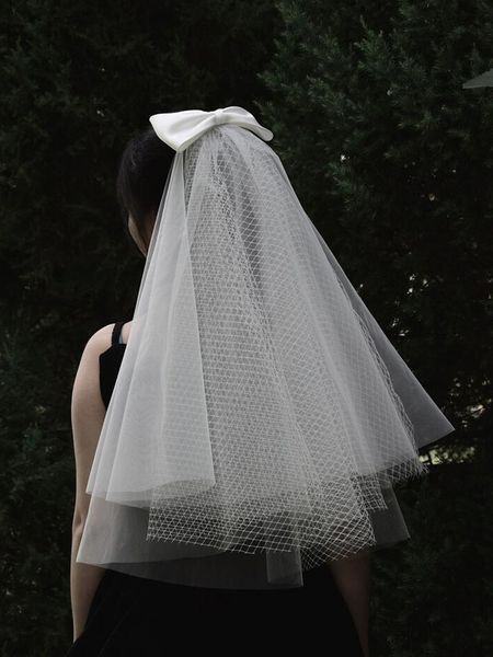 

fancy tulle bow wedding veil short bridal veils with comb quality, Black