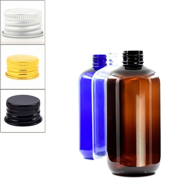 

250 мл пустой бостон круглая пластиковая бутылка, прозрачная бутылка для домашних животных с серебром / золотой / черная алюминиевая крышка