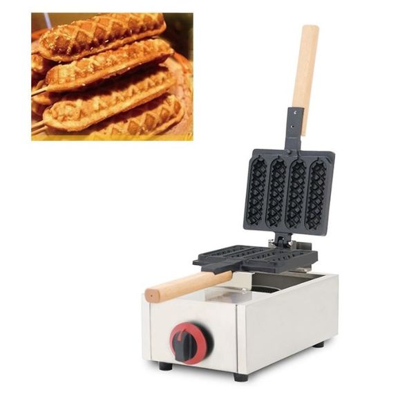 Comida de processamento de alimentos Muffin de gás de gás quente máquina de cachorro girar comercial 4 pcs salsicha crocante francês milho hotdog waffle bolo de ovo fabricante de ferro panela