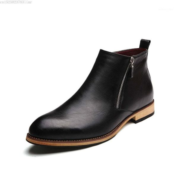 

boots fashion men ankle casual genuine leather zipper snow winter shoes black warm1