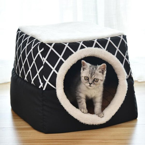 

pet cat bed foldable winter soft warm tent washable puppy cat sleeping bag basket mat plaid house kennel supplies