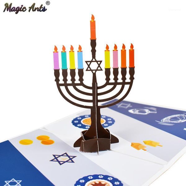 

happy hanukkah cards funny 3d -up card for jew festival greeting card postcard hexagram candelabra1
