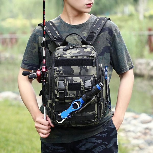 

outdoor bags multifunctional fishing bag portable pole reel lure tackle molle tactical backpack shoulder messenger pack1