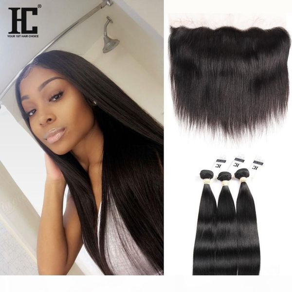 

brazilian straight virgin hair with frontal lace 13*4 ear to ear lace frontal with 3 bundles unprocessed straight hair with frontal closure, Black