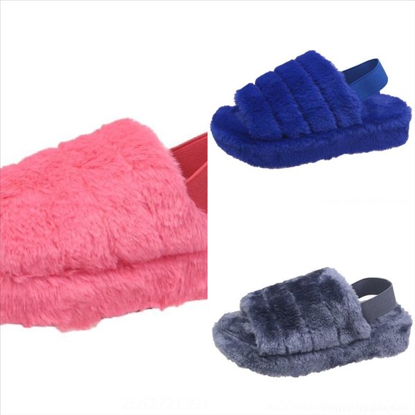 

0nd outdoor mix color fluffy fur slides sonic plush slipper kid brand open toe design long plush slippers women flat heels ladies flip, Black
