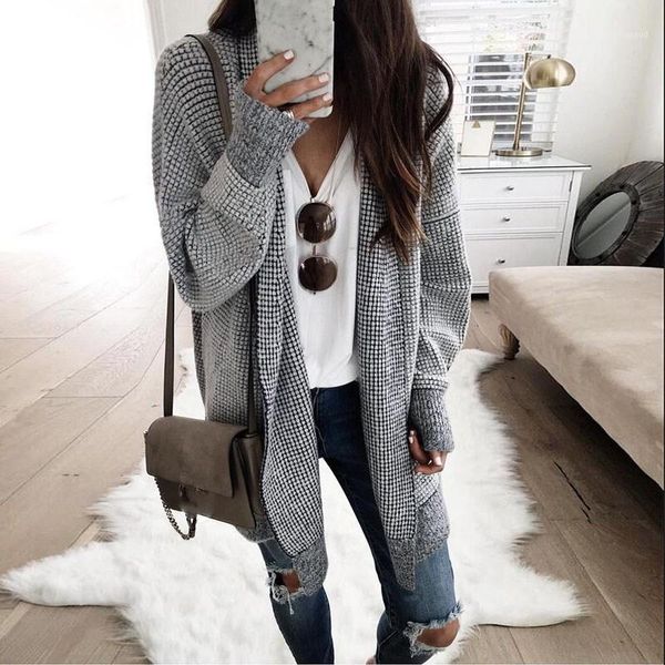 

plaid knitting long cardigan women spring sweater knitted cardigans female soft casual outwear pull jumper1, White;black