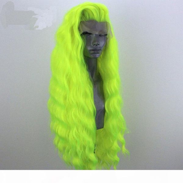 

мода glueless длинные светло-зеленый вьющимися волнистые парик фронта шнурка жаропрочных парики из синтетических для женщин бесплатная parti, Black