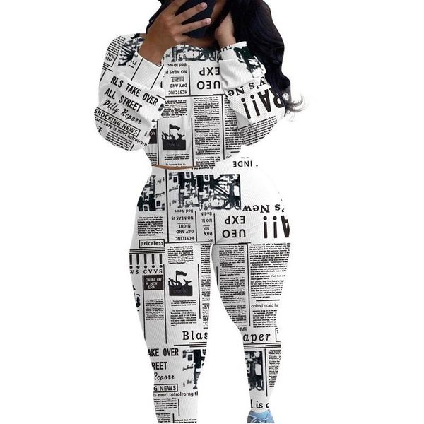 

спортивная одежда газета печатает 2 кусок набор женщин падение на шеи с длинным рукавом клуб наряд длинные брюки двух частей набор женщин эл, Gray