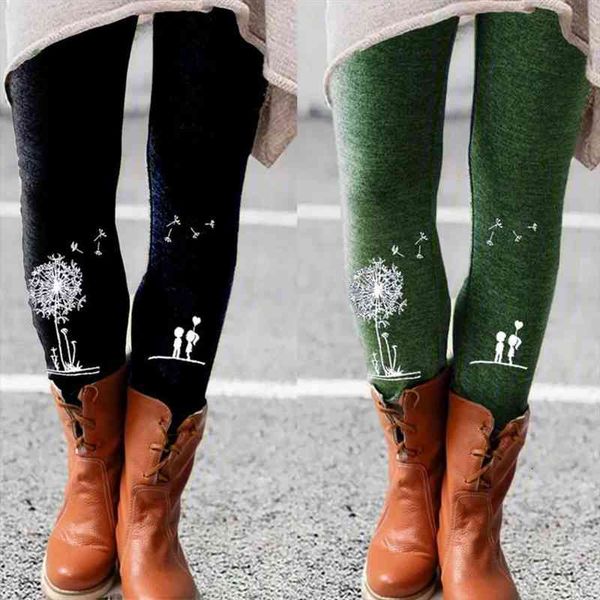 

fashion spring women pants skinny thick legging dandelion print trousers college style girls casual pants female leggings, Black