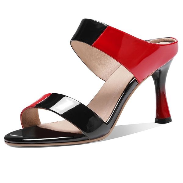 

2021 new sandals leather high-toe heels open-toed black female party slippers 2qjy