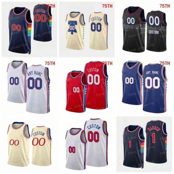 

custom printed 75th city basketball jerseys james 1 harden joel 21 embiid tyrese maxey 0 furkan korkmaz 30 paul 8 millsap shake milton 18 to, Black;red