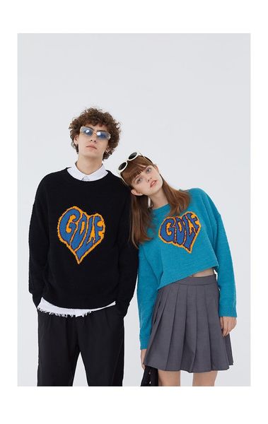 

sweater men new arrivals women autumn and winter couple models love heart shape fashion o-neck hip hop oversize sweaters, White;black