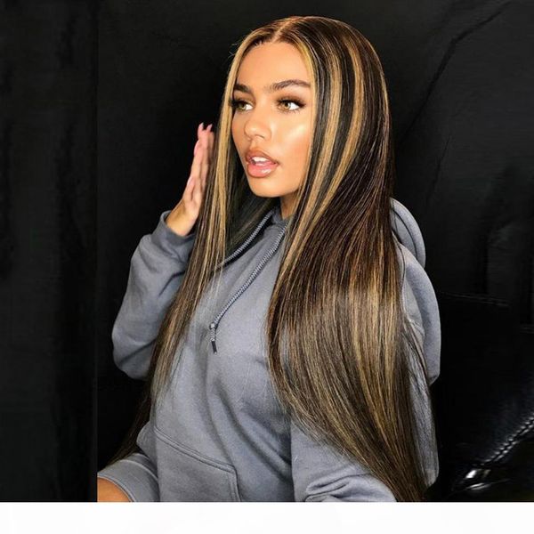 

ong straight highlight blonde color lace front human hair wigs pre plucked with baby hair brazilian remy hair, Black;brown