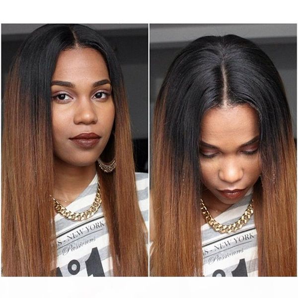 

full lace wigs human hair brazilian virgin hair wig blonde ombre lace front wig straight glueless lace wig two tone #1b #30, Black;brown