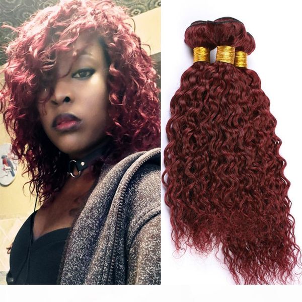 

wet and wavy 99j human hair weave bundles wine red peruvian virgin hair extensions water wave burgundy red human hair weaves mixed length, Black