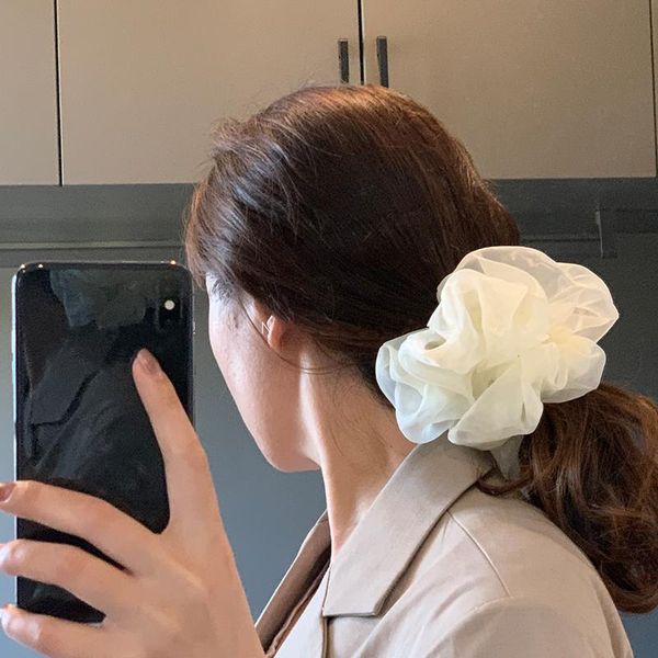 

aomu 2020 корея мода темперамент большой размер органзы волосы женщины женщины эластичные регистраты для волос девушки аксессуары для волос, Golden;white