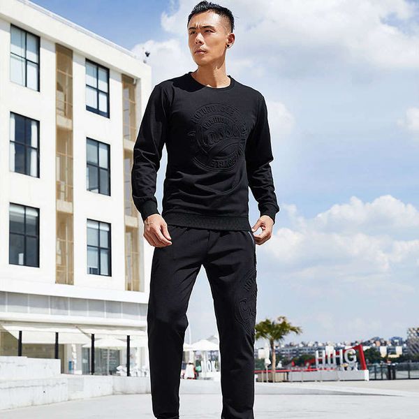 

sports leisure autumn winter fitness crew neck men's running slim suit new loose and thickened sweater set, Gray