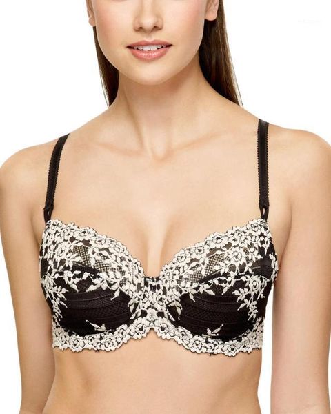 

s-187b white embroidered unlined summer breathable bra with steel ring black underwear size 34 36 38 40 a-b-c-d1, Red;black
