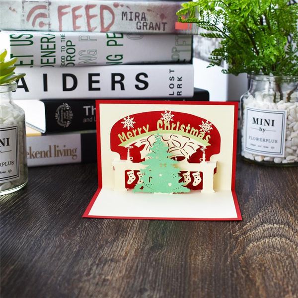 

10 pack wholesale merry christmas tree pop up cards with envelope stickers laser cut new year greeting cards gifts card handmade wmtkfh