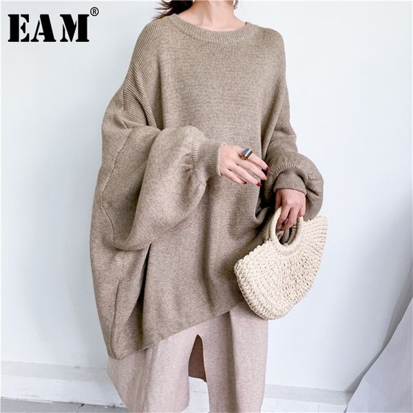 

[eam] oversized gray knitting sweater loose fit round neck long sleeve women pullovers new fashion autumn winter 1y190 201222, White;black