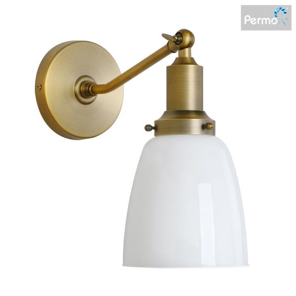

wall lamp permo industrial vintage slope pole mount single sconce with 5.5" oval dome milk white glass shade light f